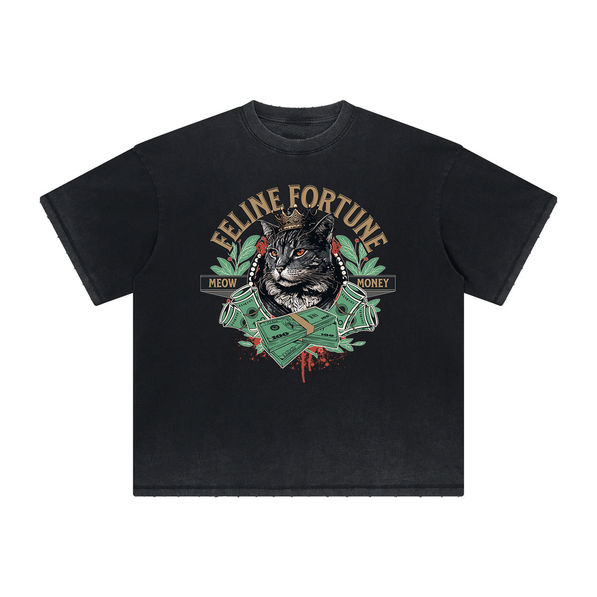 Thick Faded Cat Graphic T Shirt