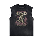 Distressed Sleeveless Cat Pattern Tee