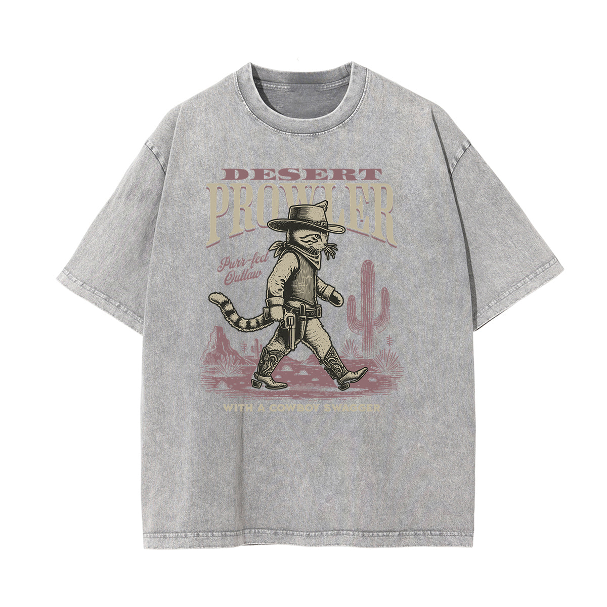 Camiseta de algodón con gráfico de gato lavado