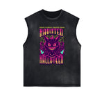 Distressed Sleeveless Cat Pattern Tee