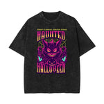 Camiseta con estampado de gato lavado a la piedra