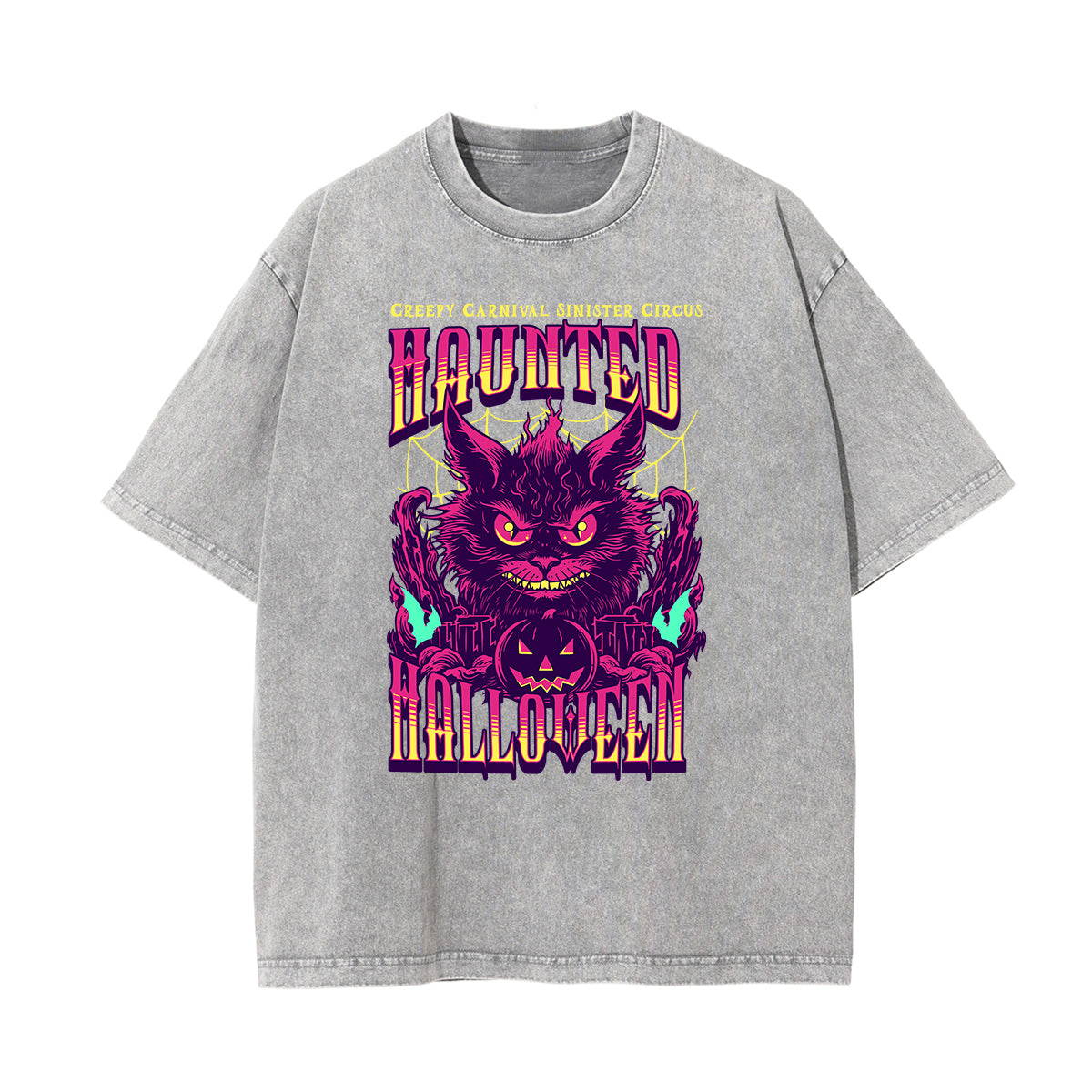 Camiseta de algodón con gráfico de gato lavado