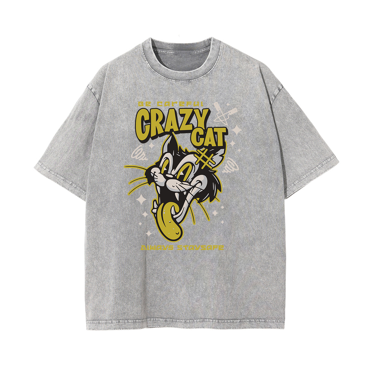 Camiseta de algodón con gráfico de gato lavado