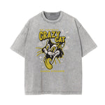 Camiseta de algodón con gráfico de gato lavado