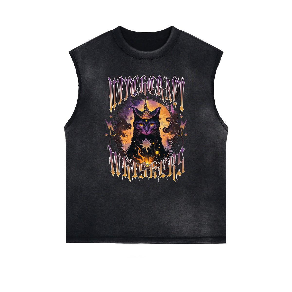 Distressed Sleeveless Cat Pattern Tee