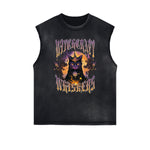 Distressed Sleeveless Cat Pattern Tee