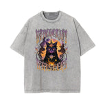 Camiseta de algodón con gráfico de gato lavado