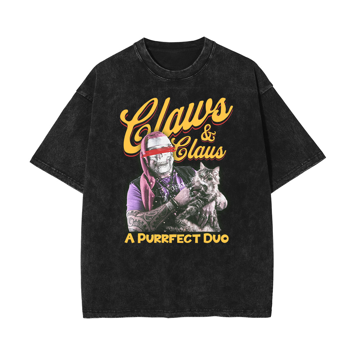 Camiseta con estampado de gato lavado a la piedra