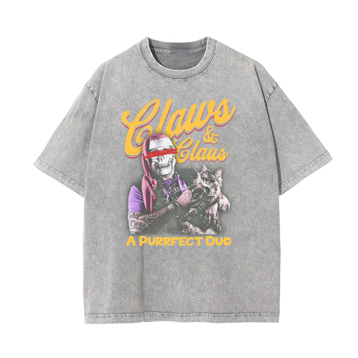 Camiseta de algodón con gráfico de gato lavado