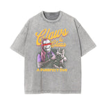 Camiseta de algodón con gráfico de gato lavado