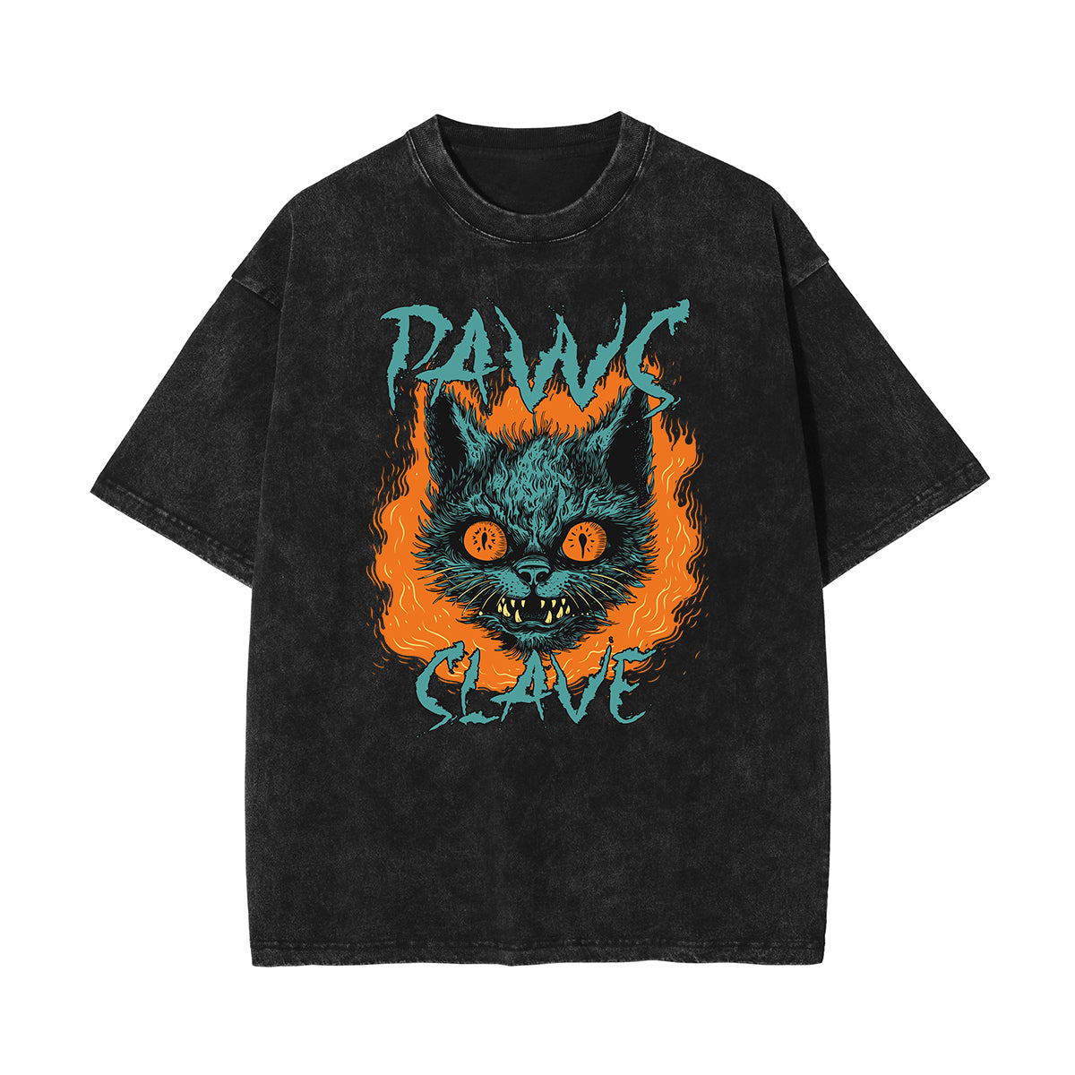 Camiseta con estampado de gato lavado a la piedra
