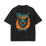 Camiseta con estampado de gato lavado a la piedra