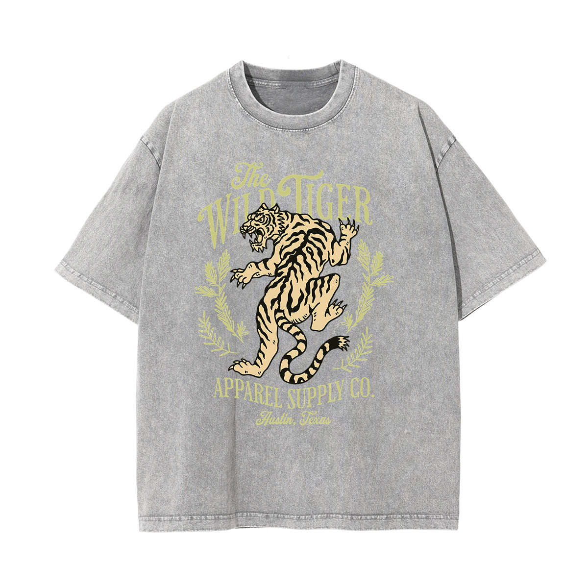 Camiseta de algodón con gráfico de tigre lavado