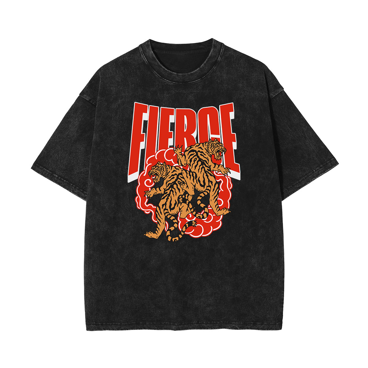 Stone Wash Tiger Pattern T Shirt