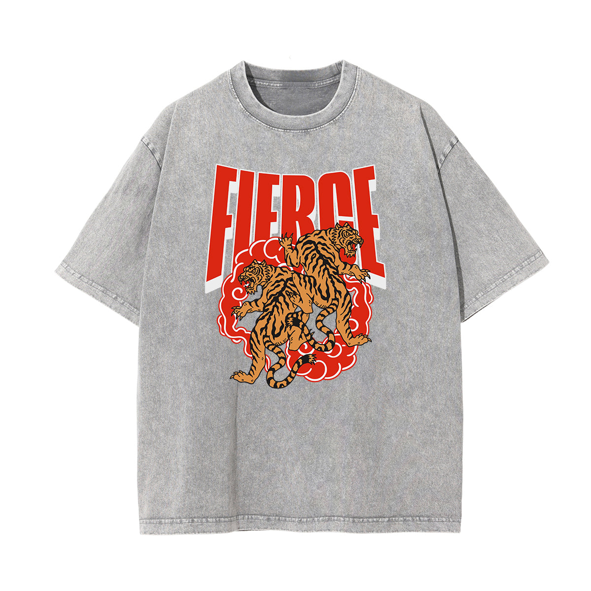 Camiseta de algodón con gráfico de tigre lavado