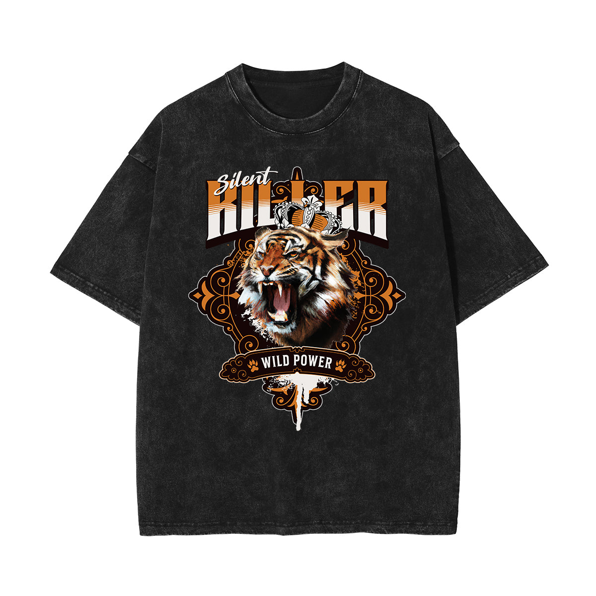 Stone Wash Tiger Pattern T Shirt