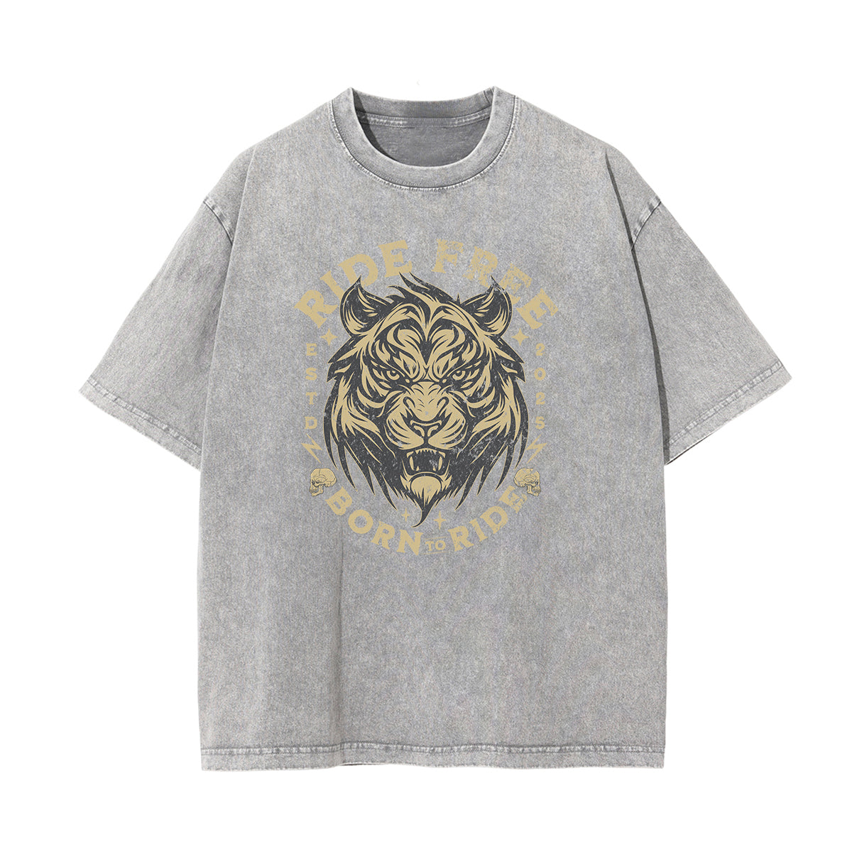 Camiseta de algodón con gráfico de tigre lavado