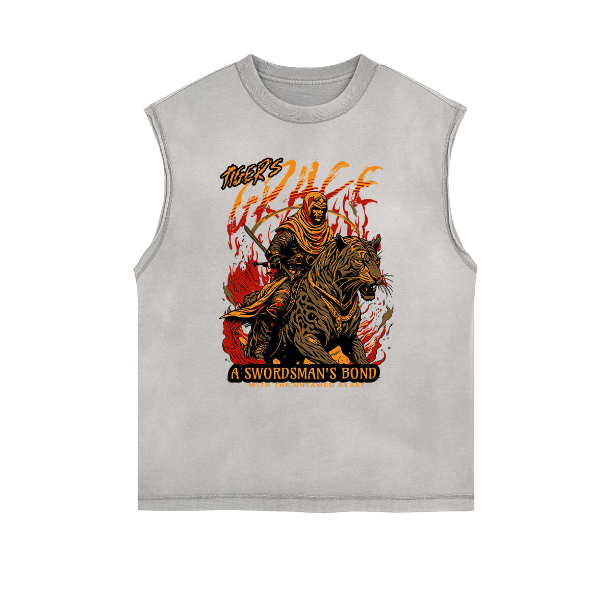 Camiseta sin mangas con gráfico de tigre y bordes deshilachados