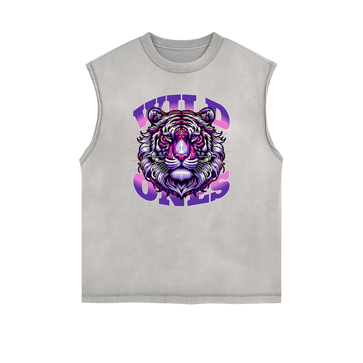 Camiseta sin mangas con gráfico de tigre y bordes deshilachados