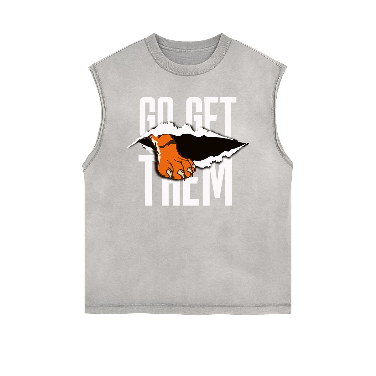 Camiseta sin mangas con gráfico de tigre y bordes deshilachados