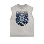 Camiseta sin mangas con gráfico de tigre y bordes deshilachados