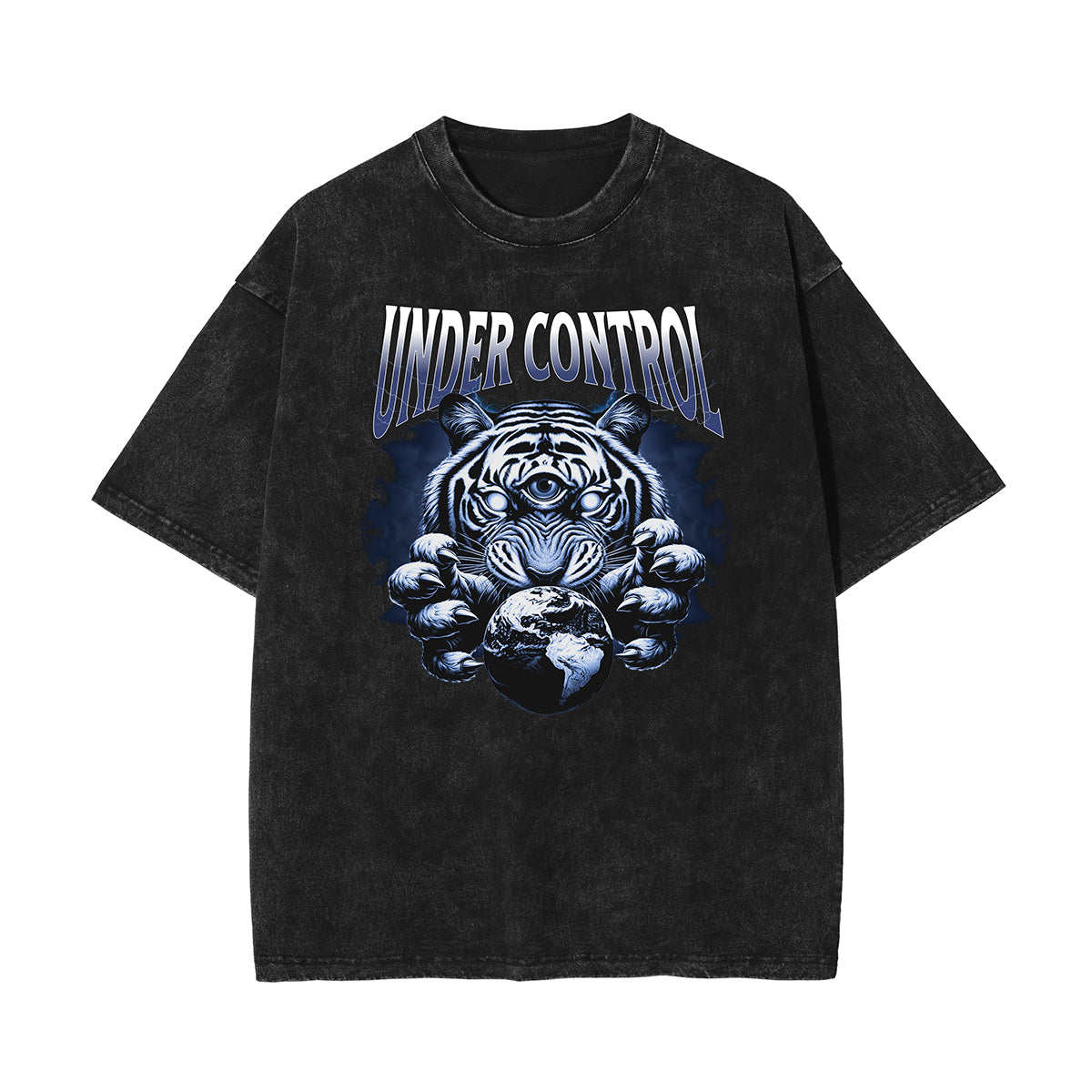 Stone Wash Tiger Pattern T Shirt