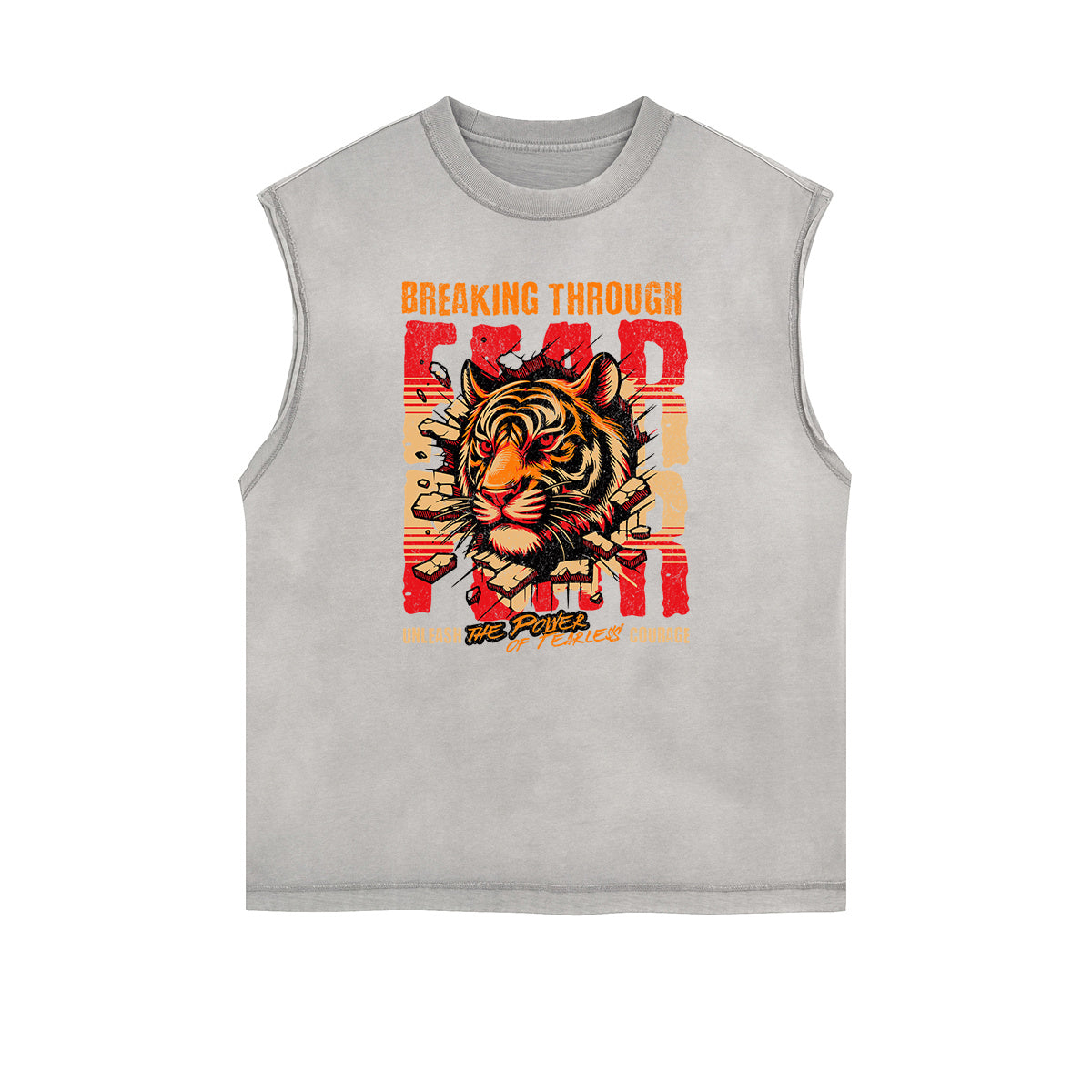 Camiseta sin mangas con gráfico de tigre y bordes deshilachados