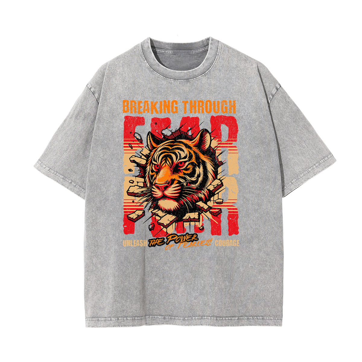 Camiseta de algodón con gráfico de tigre lavado