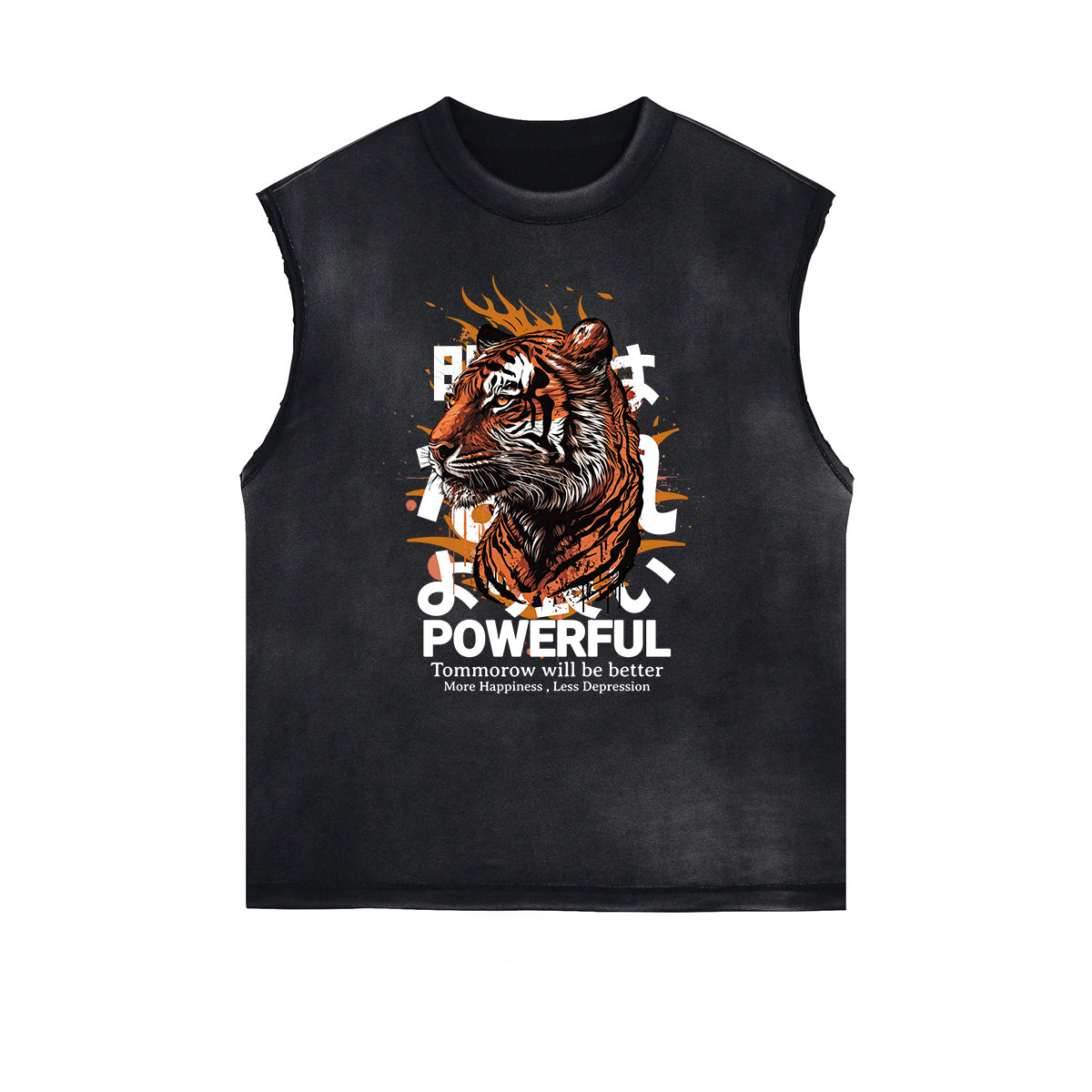 Camiseta sin mangas con estampado de tigre desgastado