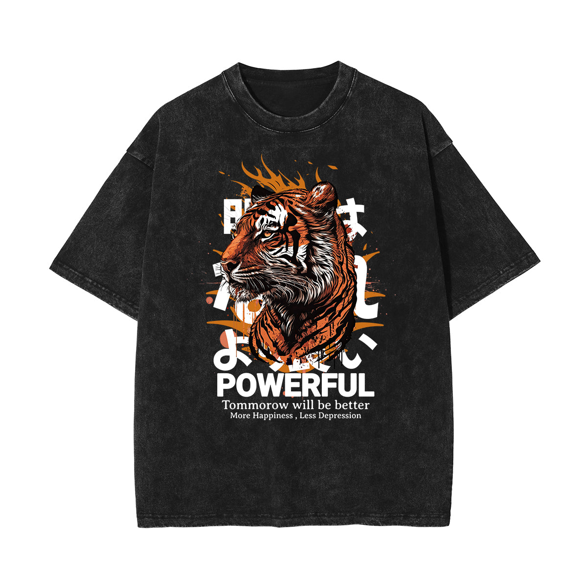 Stone Wash Tiger Pattern T Shirt