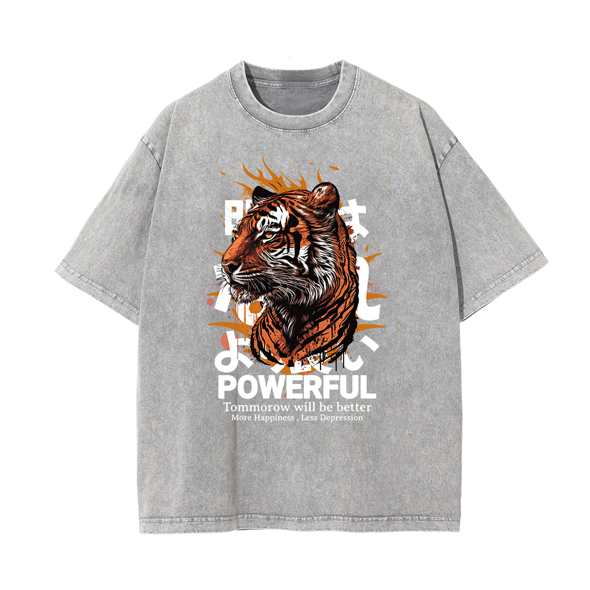 Camiseta de algodón con gráfico de tigre lavado