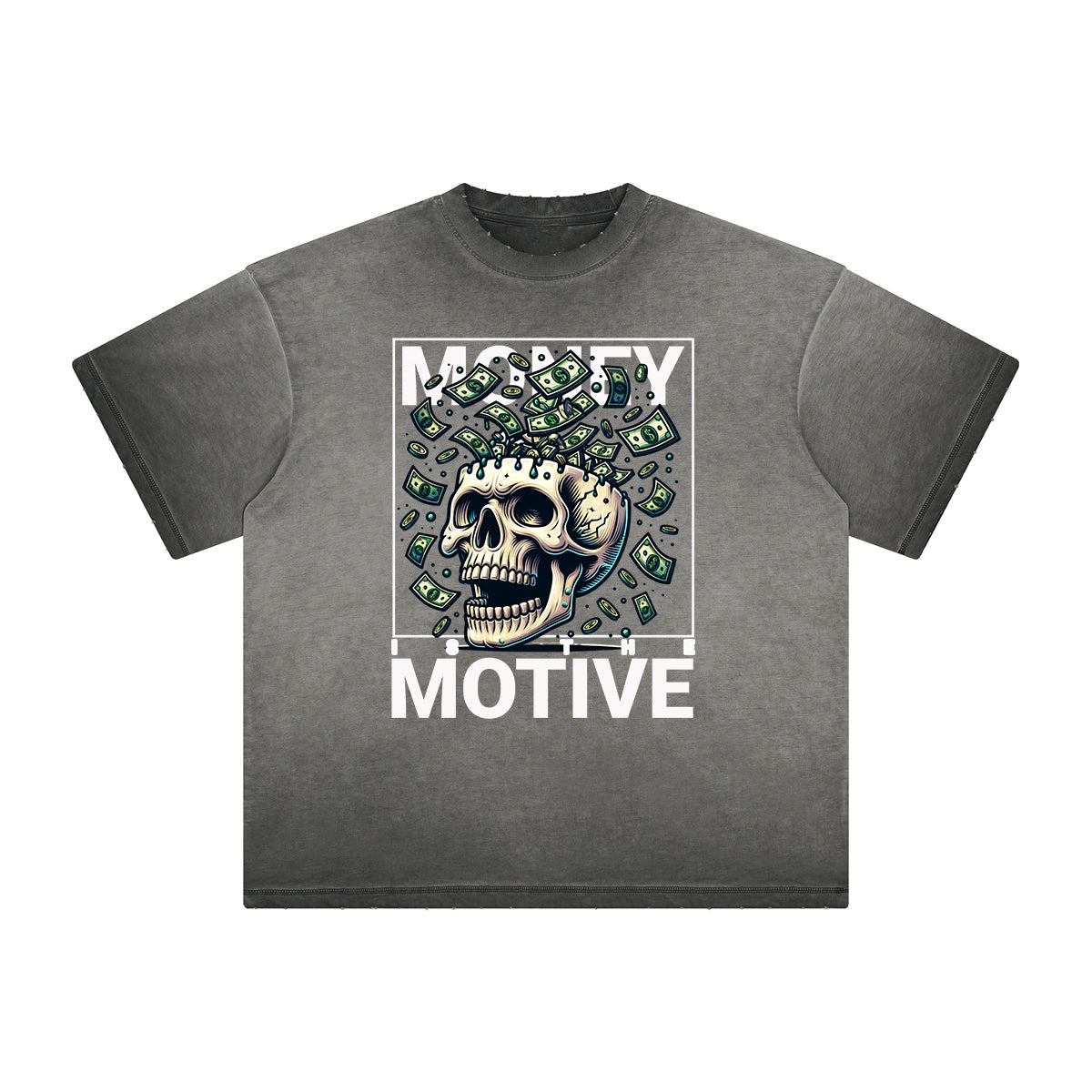 Thick Faded Skull & Money Graphic T Shirt