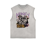 Distressed Sleeveless Skull & Money Pattern Tee