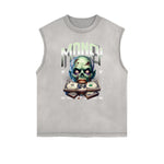Distressed Sleeveless Skull & Money Pattern Tee