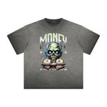 Thick Faded Skull & Money Graphic T Shirt