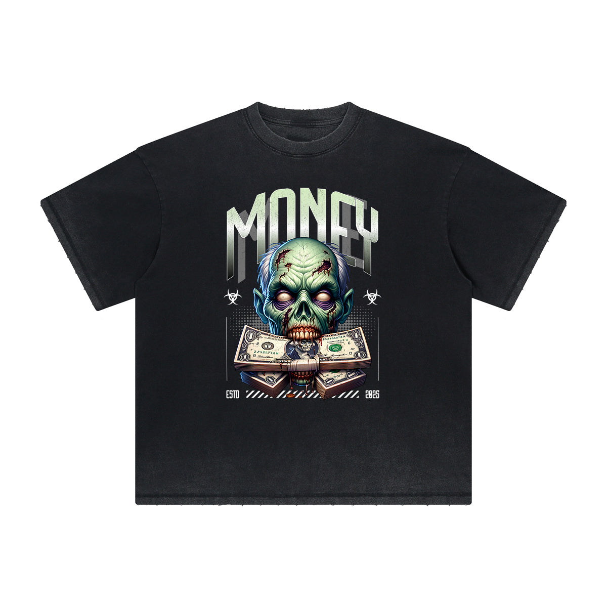 Vintage Frayed Skull & Money Pattern Tee