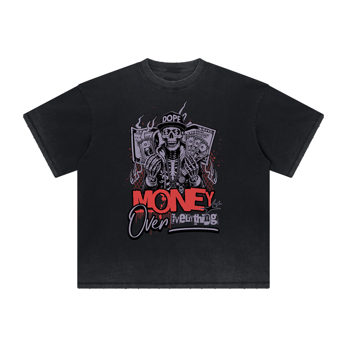 Vintage Frayed Skull & Money Pattern Tee