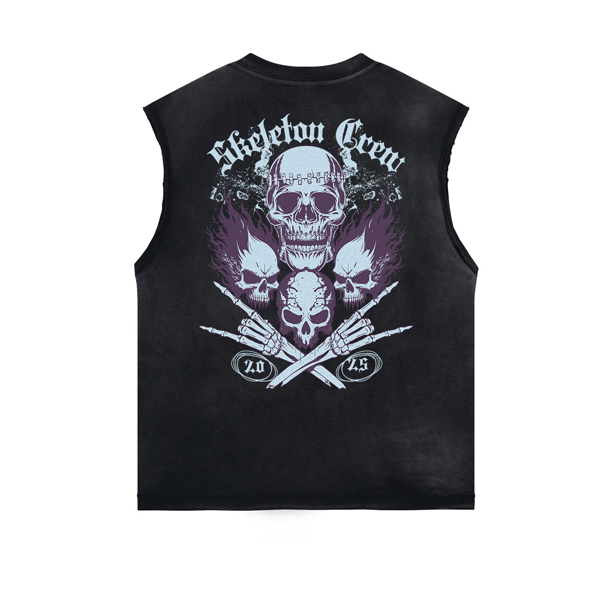 Camiseta sin mangas con gráfico de calavera y dinero con bordes deshilachados