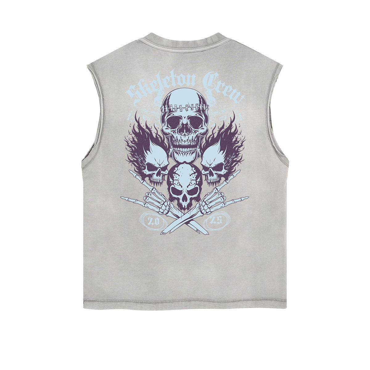 Distressed Sleeveless Skull & Money Pattern Tee