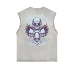 Distressed Sleeveless Skull & Money Pattern Tee
