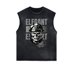 Camiseta sin mangas con gráfico de calavera y dinero con bordes deshilachados