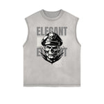 Distressed Sleeveless Skull & Money Pattern Tee