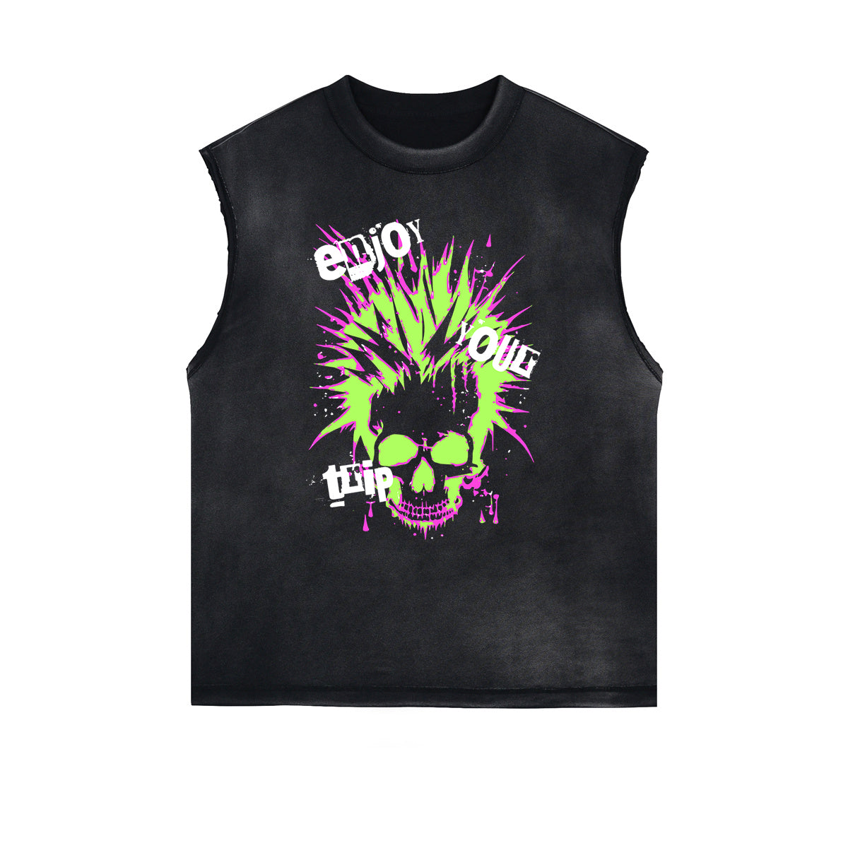 Camiseta sin mangas con gráfico de calavera y dinero con bordes deshilachados