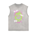 Distressed Sleeveless Skull & Money Pattern Tee