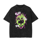 Stone Wash Skull & Money Pattern T Shirt