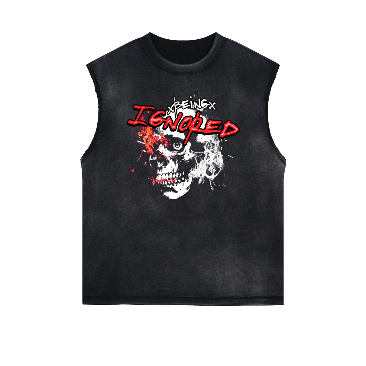 Camiseta sin mangas con gráfico de calavera y dinero con bordes deshilachados