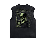 Camiseta sin mangas con gráfico de calavera y dinero con bordes deshilachados