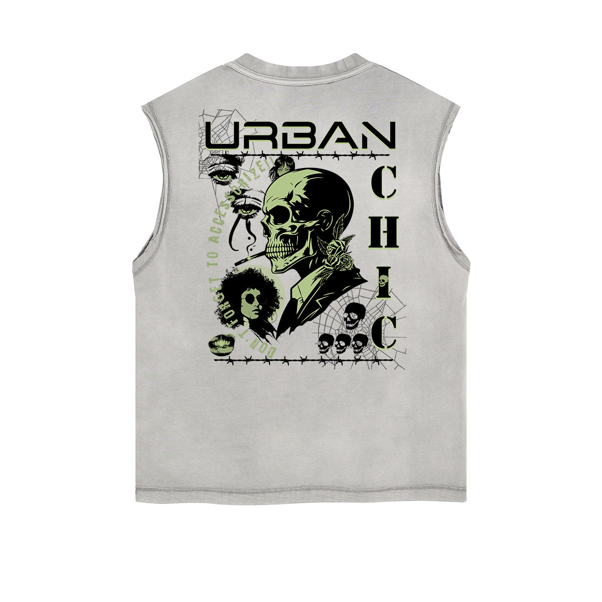 Distressed Sleeveless Skull & Money Pattern Tee