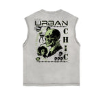 Distressed Sleeveless Skull & Money Pattern Tee