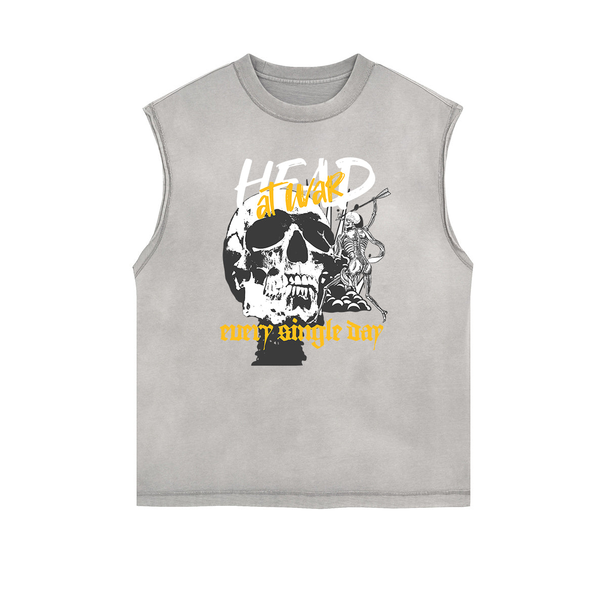 Distressed Sleeveless Skull & Money Pattern Tee